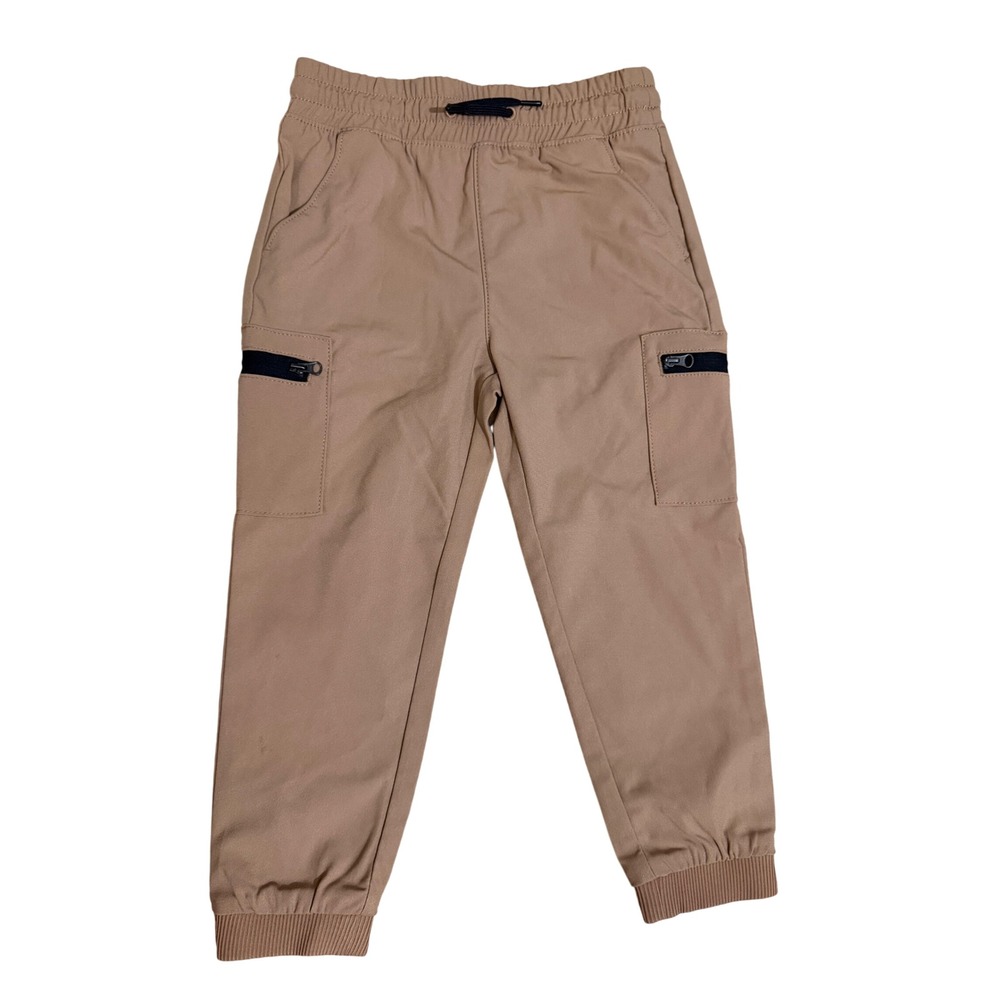 Wonder Nation Boys Tan Cargo Jogger Pants Khaki Zipper Pockets 4T